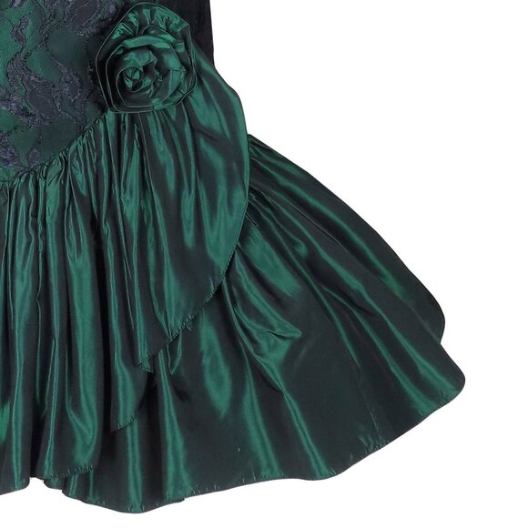 Vintage 80s Black Lace Green Long Sleeve Mermaid Full Skirt Prom Party Dress M - Picture 8 of 10